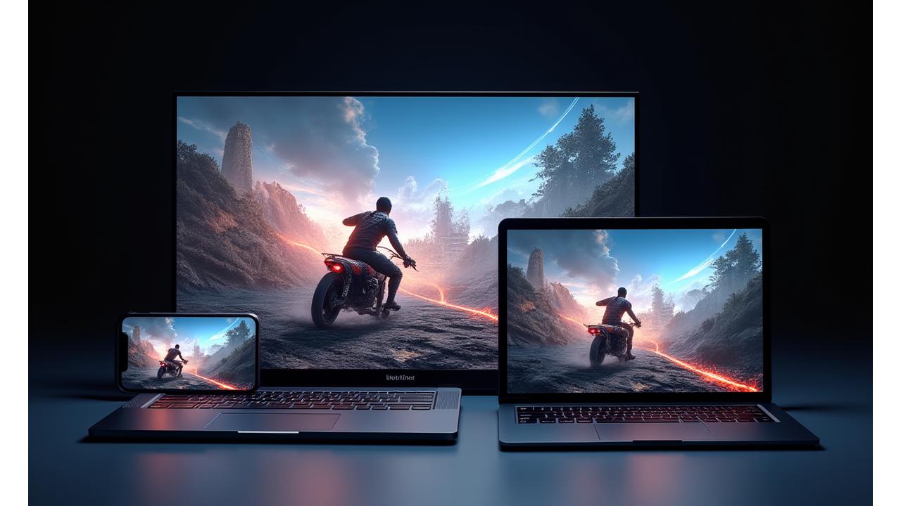 Çeşitli cihazlarda (PC, tablet, telefon, akıllı TV) aynı oyunu oynayan ekranlar