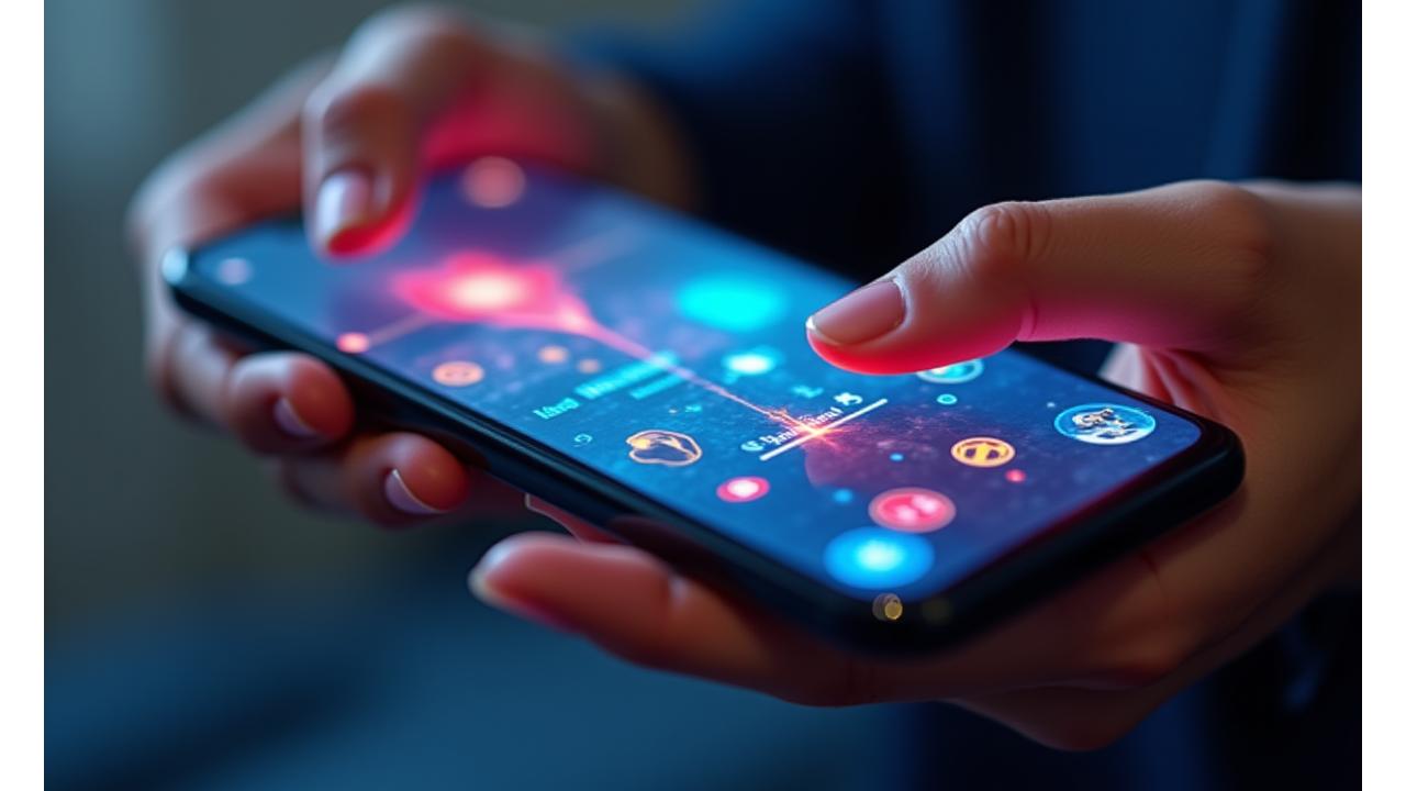 Elinde bir akıllı telefon tutan bir kişinin yakın çekimi, ekranda optimize edilmiş, akıcı bir mobil oyun arayüzü gösteriliyor.