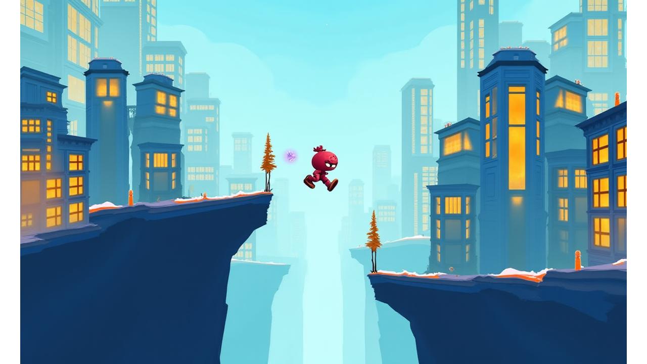 Urban Escape oyunundan bir sahne, parkur yapan bir karakterin şehir çatılarında koşması