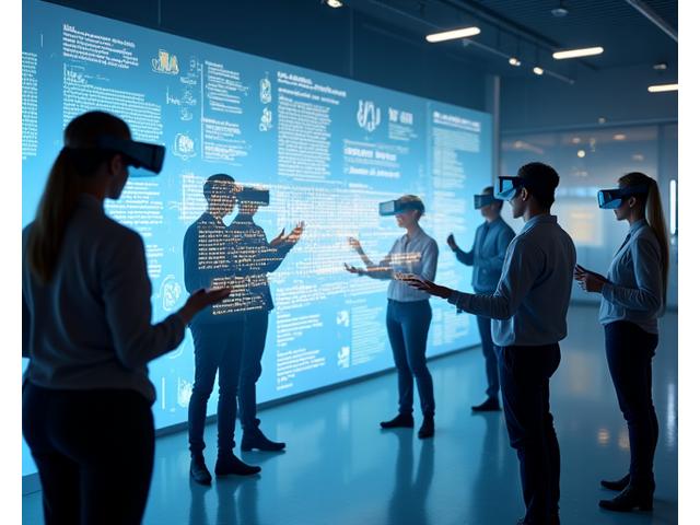 VR ortamında global ekiplerin bir araya gelerek çalıştığı bir görsel, uzaktan iş birliğini temsil ediyor.